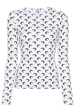 Top in jersey riciclato bianco e nero MARINE SERRE | WTS006ACJER0001WH00